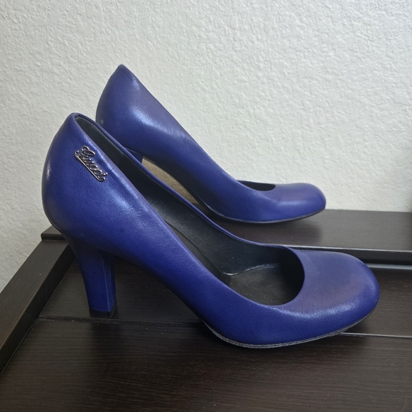 Gucci blue leather pumps 38.5 US 8.5 made in Italy 3.5" heel - Picture 10 of 11